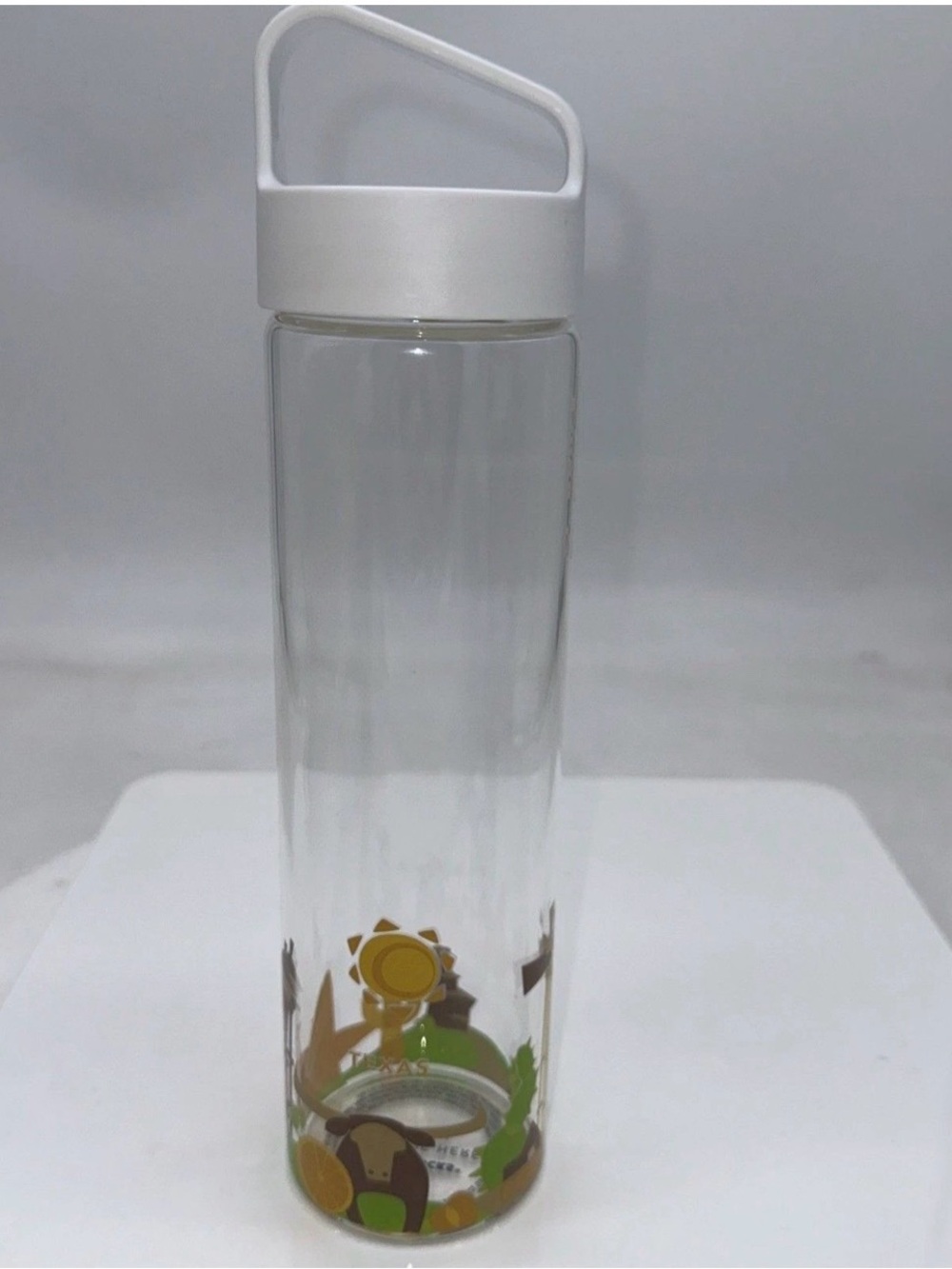 STARBUCKS  Glass TUMBLER You Are Here Texas 18.5 oz Clear with White Handle